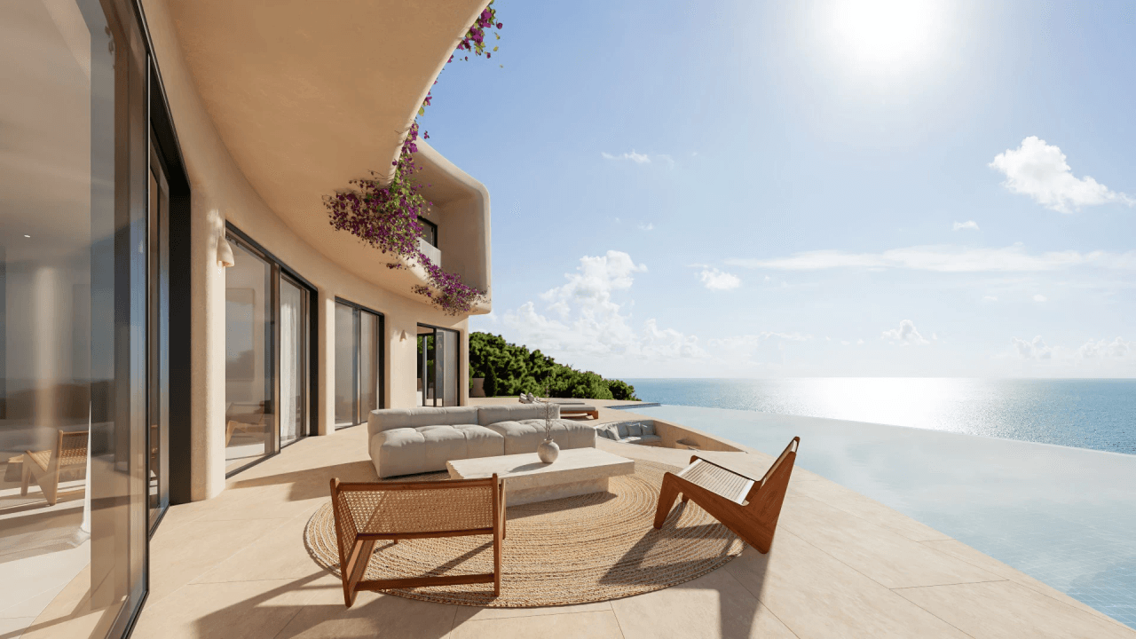Villa de style ibicenco avec vue sur la mer à Ambolo Jávea