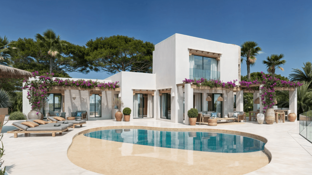 Villa exclusive de style Ibiza avec vue panoramique sur la mer et les montagnes à Moraira