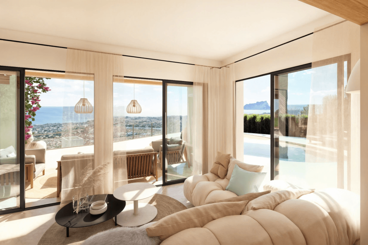 Villa exclusive de style Ibiza avec vue panoramique sur la mer et les montagnes à Moraira