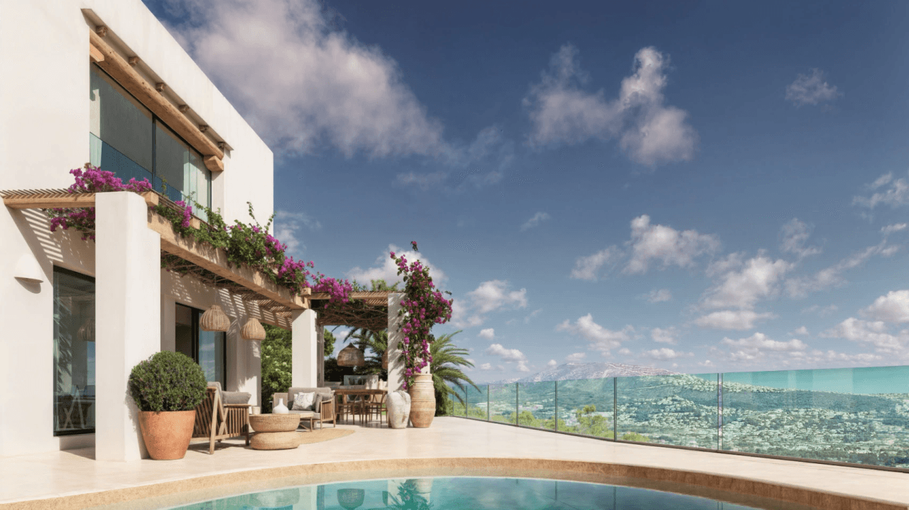 Exclusive Ibiza-style villa with panoramic sea and mountain views in Moraira