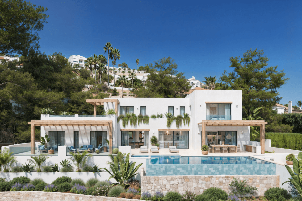 Exclusive Ibiza-style new build villa in Benissa with panoramic views and luxury amenities.
