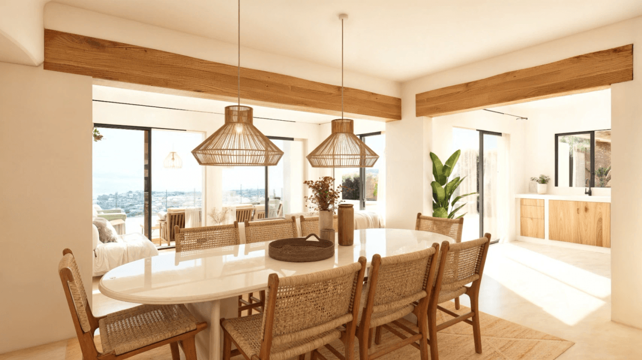 Exclusive Ibiza-style villa with panoramic sea and mountain views in Moraira