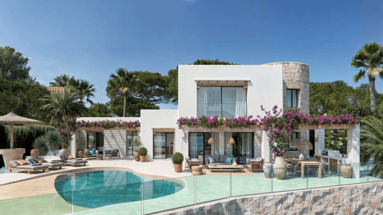 Exclusive Ibiza-style villa with panoramic sea and mountain views in Moraira