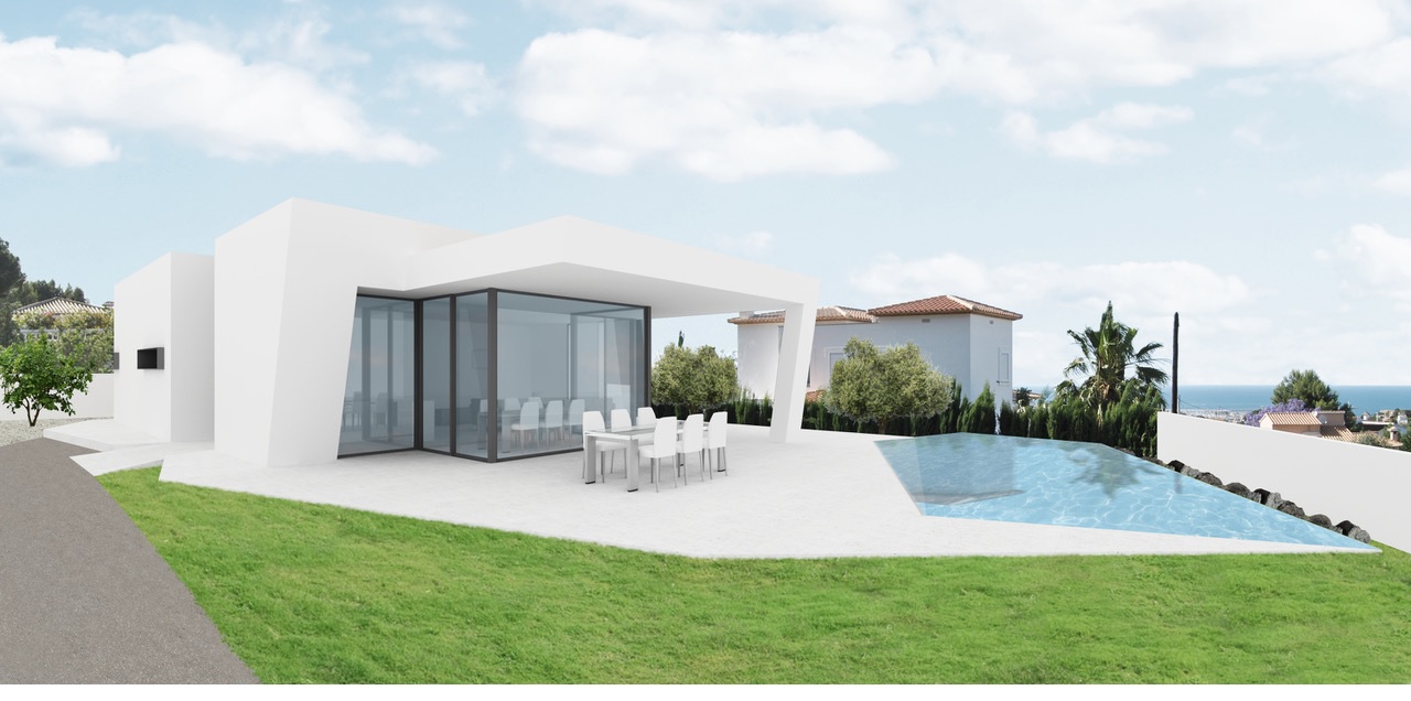Moderne villa met uitzicht op zee en bouwvergunning in Bellavista Dénia