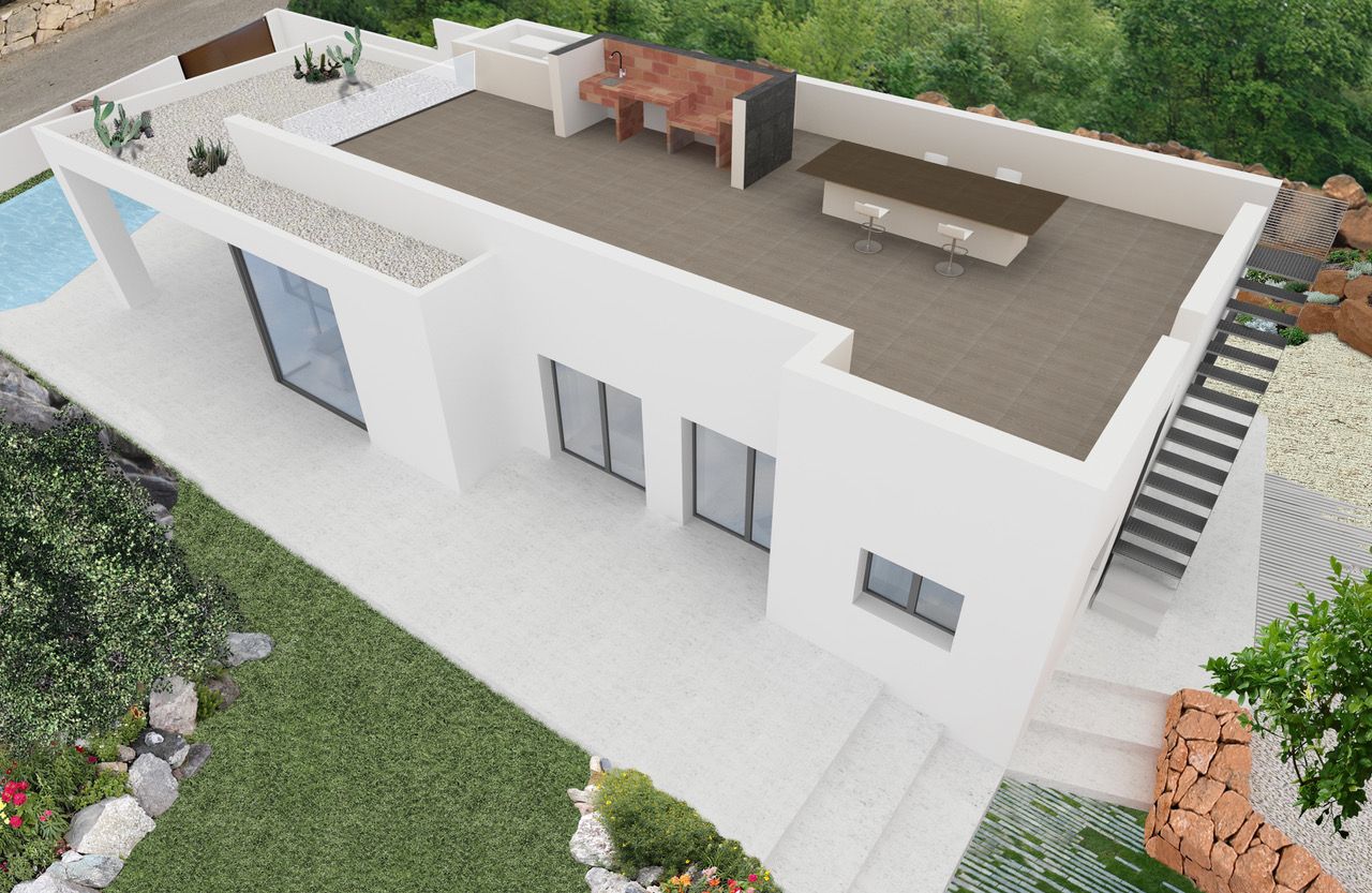 Moderne villa met uitzicht op zee en bouwvergunning in Bellavista Dénia