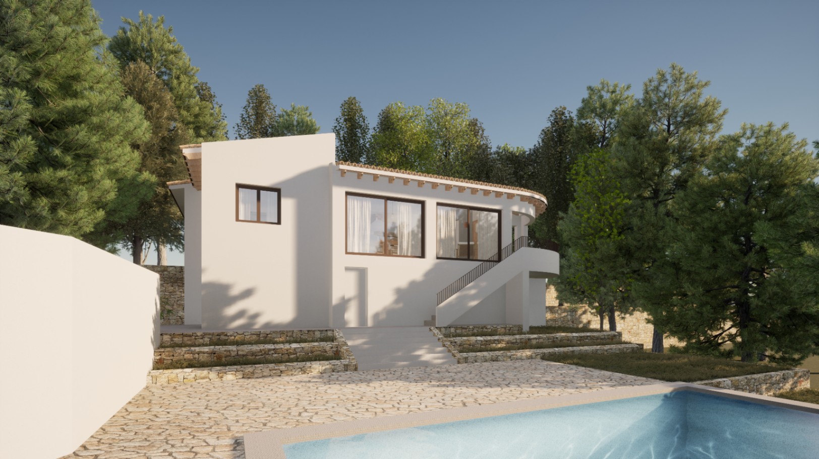 Villa rénovée de style Ibiza avec vue dégagée sur la vallée à Benimeit Moraira