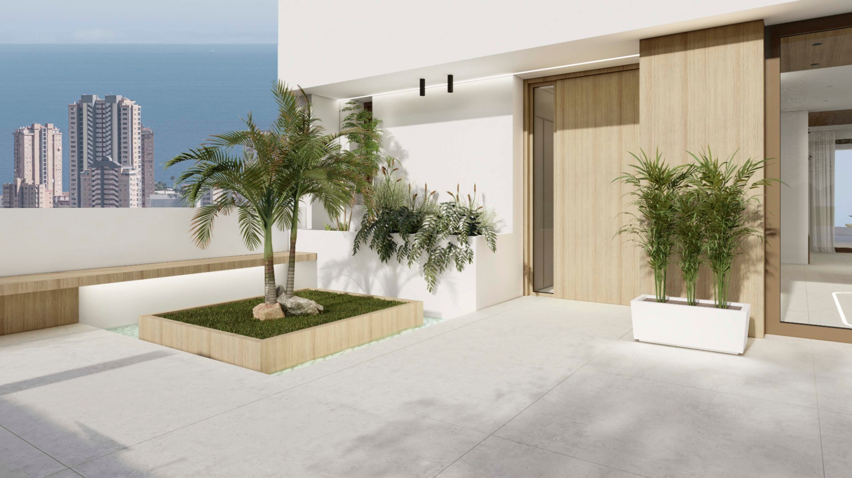 New build modern villa with views of the sea and Benidorm Skyline in Finestrat