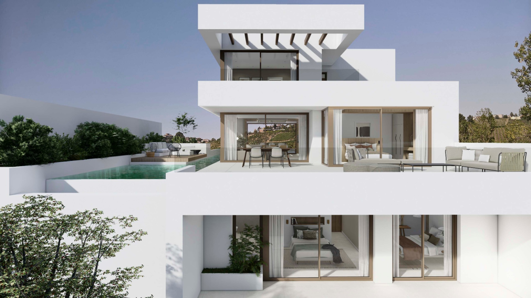 Neubau moderne Villa mit Blick auf das Meer und die Skyline von Benidorm in Finestrat