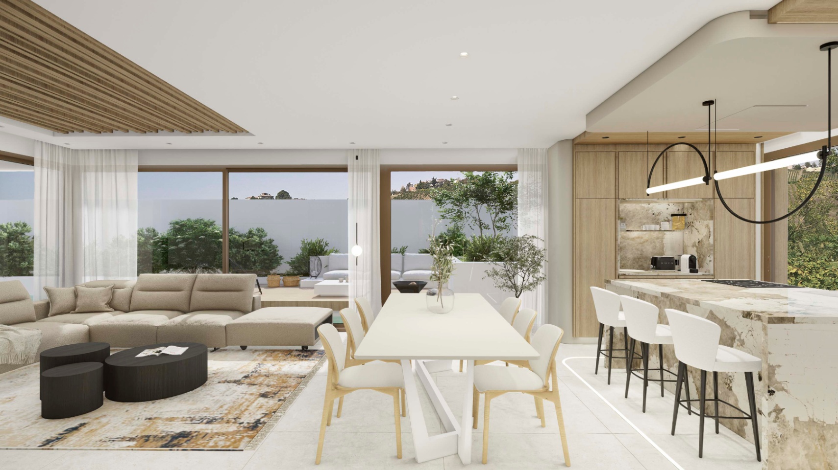Nieuwbouw moderne villa met uitzicht op de zee en de skyline van Benidorm in Finestrat