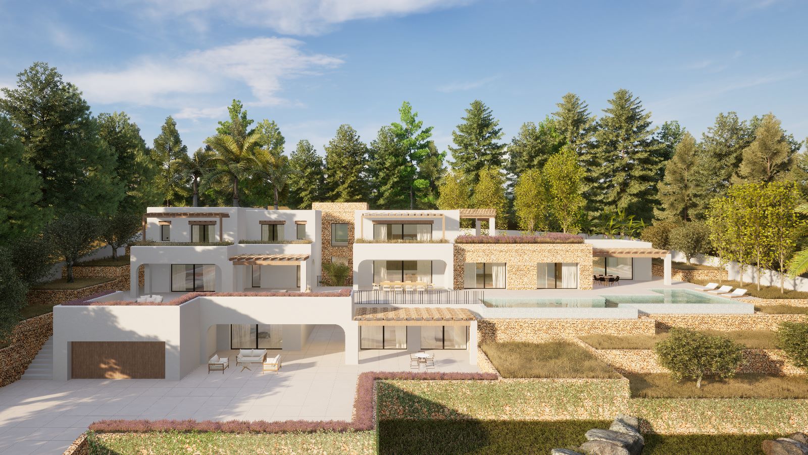 Nieuwbouw villa in Ibiza-stijl te koop in Moravit Moraira, Costa Blanca