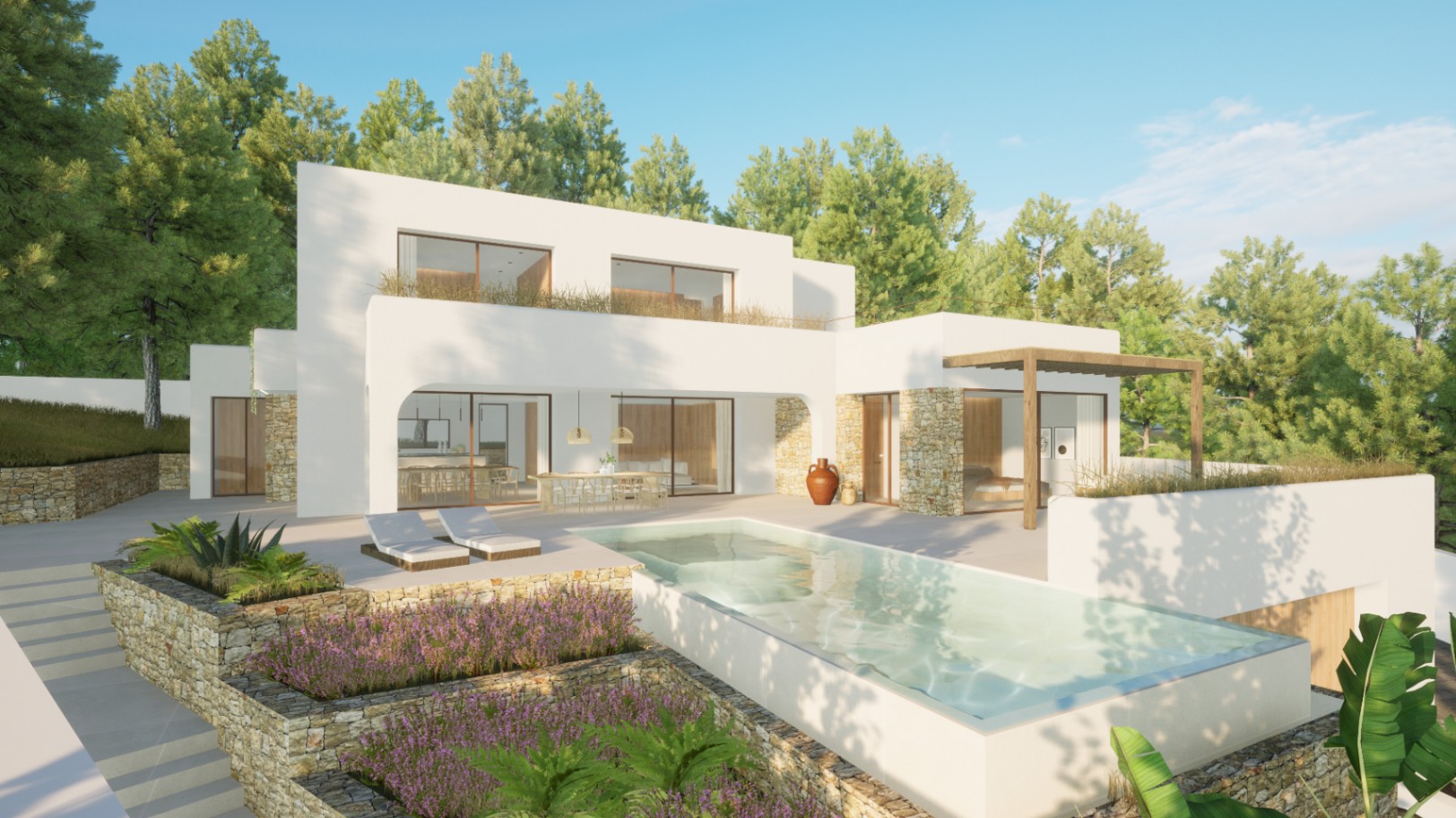 Moderne Villa im ibizenkischen Stil mit Meerblick in Costera del Mar Moraira