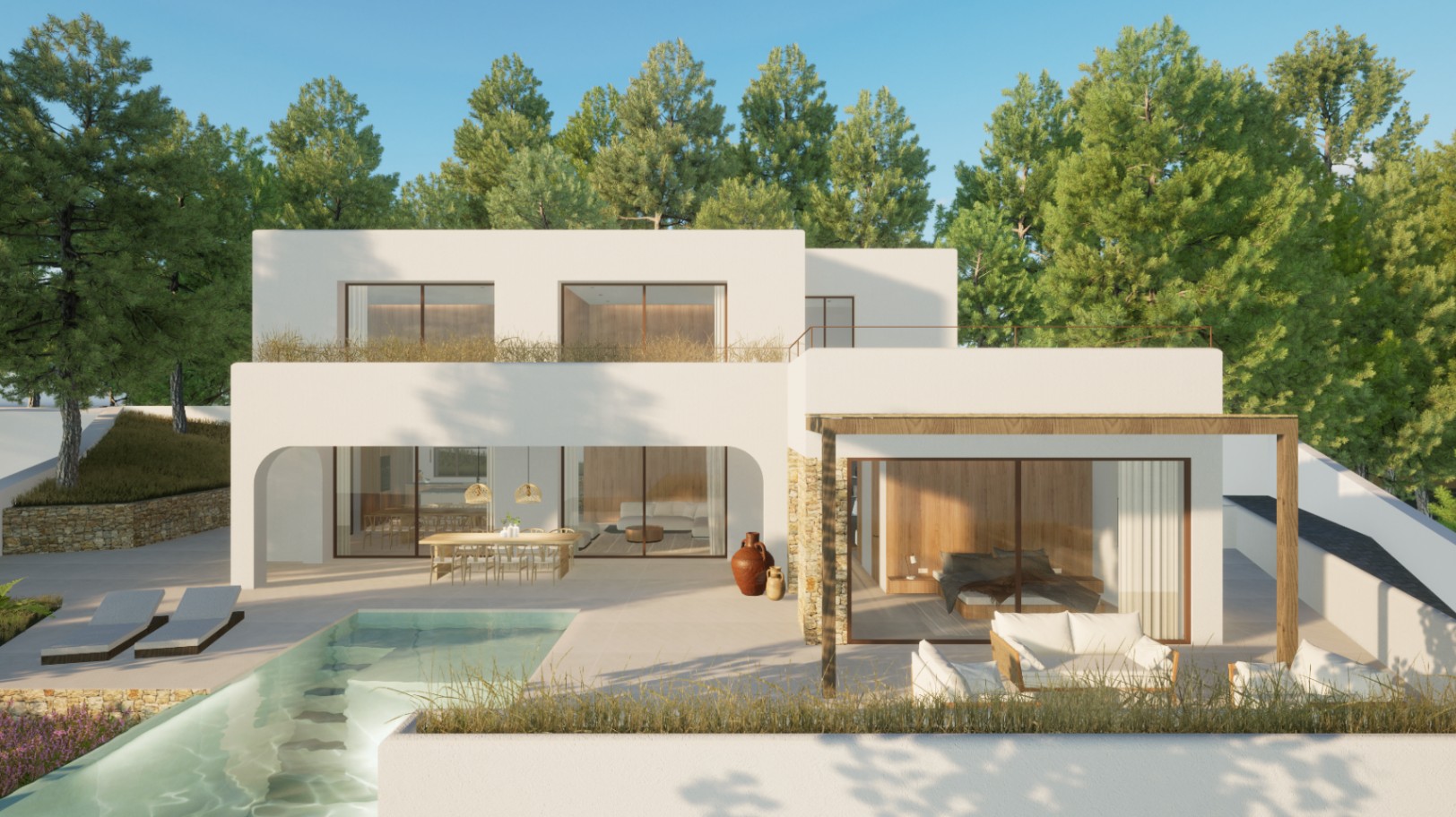 Modern Ibizan style villa with sea views in Costera del Mar Moraira