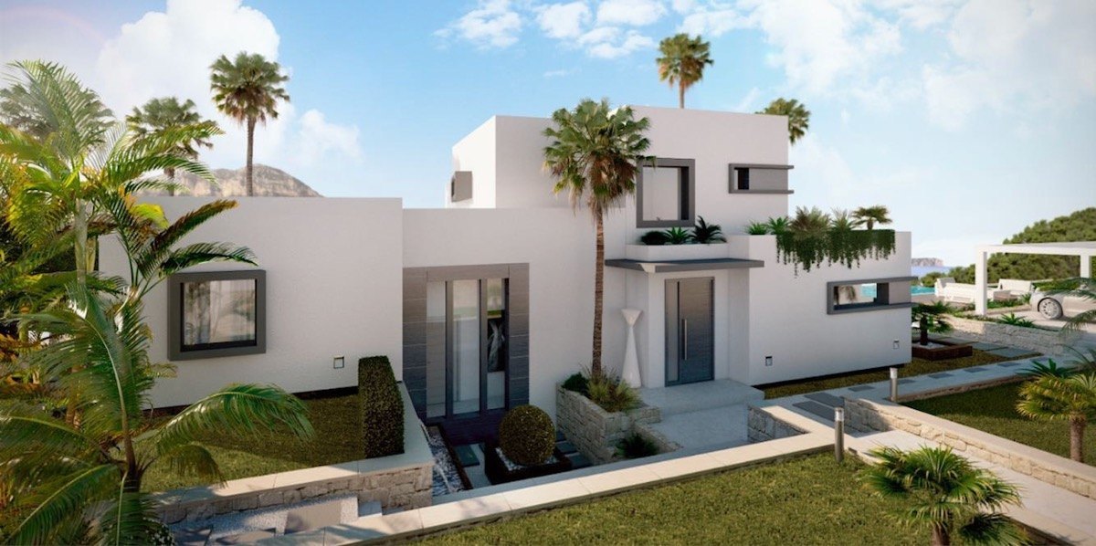 New build modern villa with sea views and building license for sale in Jávea