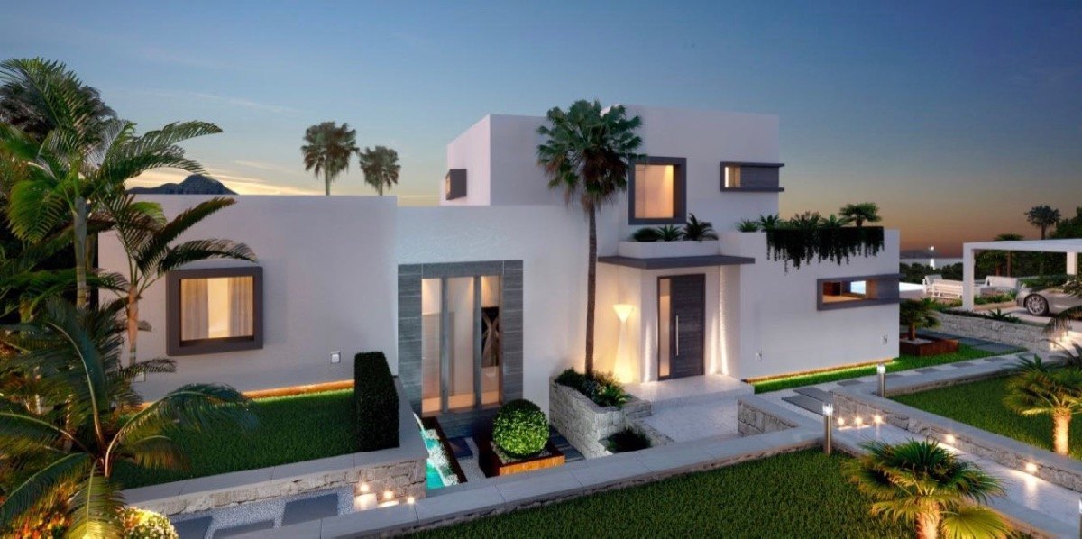 New build modern villa with sea views and building license for sale in Jávea