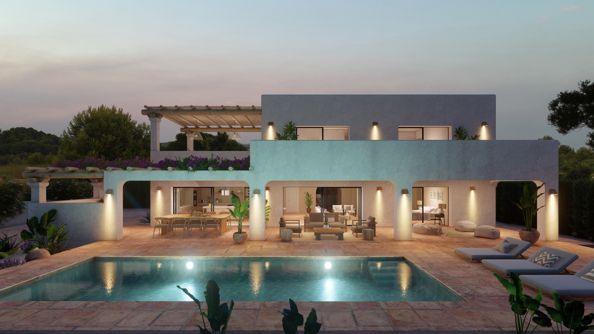Ibiza style villa with sea views in Camarrocha Moraira