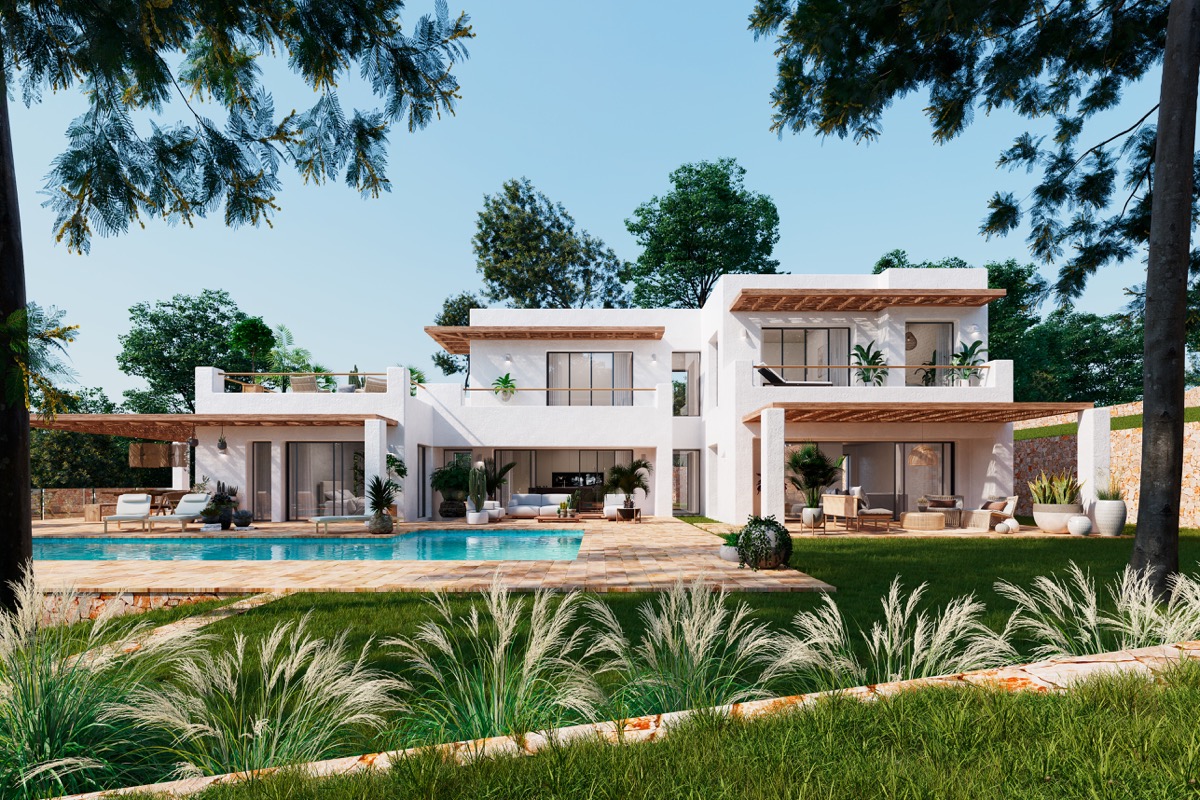 Nieuwbouw Ibiza stijl villa te koop in Villes del Vent Jávea, Costa Blanca