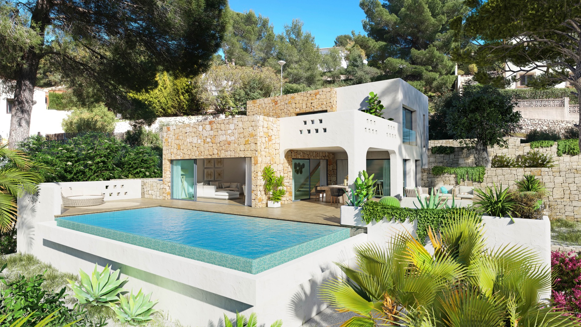 Chalet estilo Ibiza moderno en urbanización San Jaime Benissa