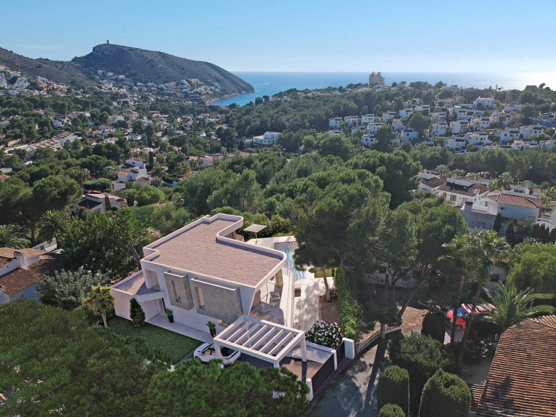 Villa de style moderne avec vue sur la mer à Costera del Mar Moraira